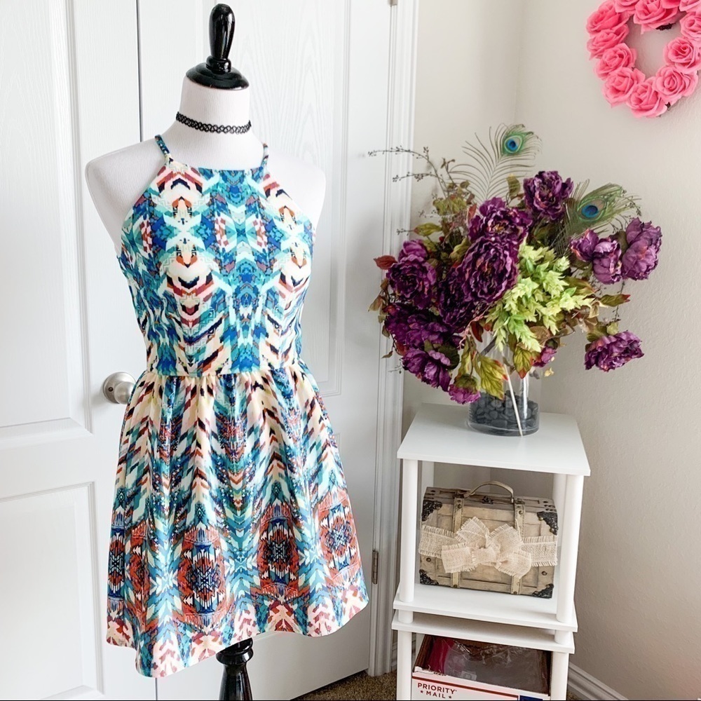 Speechless Fit‎ & Flare High Neck Printed Dress